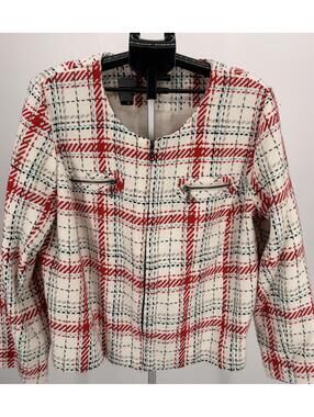 Vintage Red White Plaid Tweed Jacket Boston Design Studio Size L